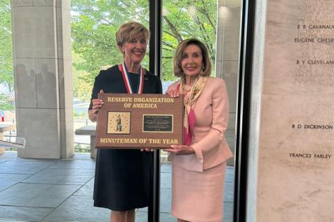 Speaker Emerita Pelosi is awarded the Minuteman award from the Reservist Organization of America.