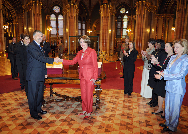 Pelosi presents Speaker of the National Assembly László Kövér with a treaty of friendship