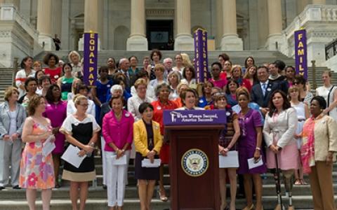 Congresswoman Pelosi joins with with Members of the House Democratic Caucus on the steps of the United States Capitol to announce their new agenda: When Women Succeed, America Succeeds: An Economic Agenda for Women and Families.