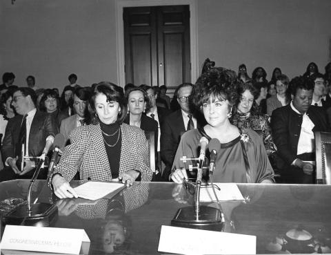 Congresswoman Nancy Pelosi and Elizabeth Taylor Testifying Before the House Budget Committee on HIV  AIDS Funding in March 1990