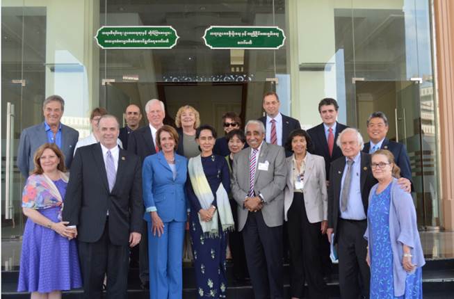 Democratic Leader Nancy Pelosi and her bipartisan delegation met with Daw Aung San Suu Kyi on Wednesday in Burma to discuss security cooperation, human rights and trade.