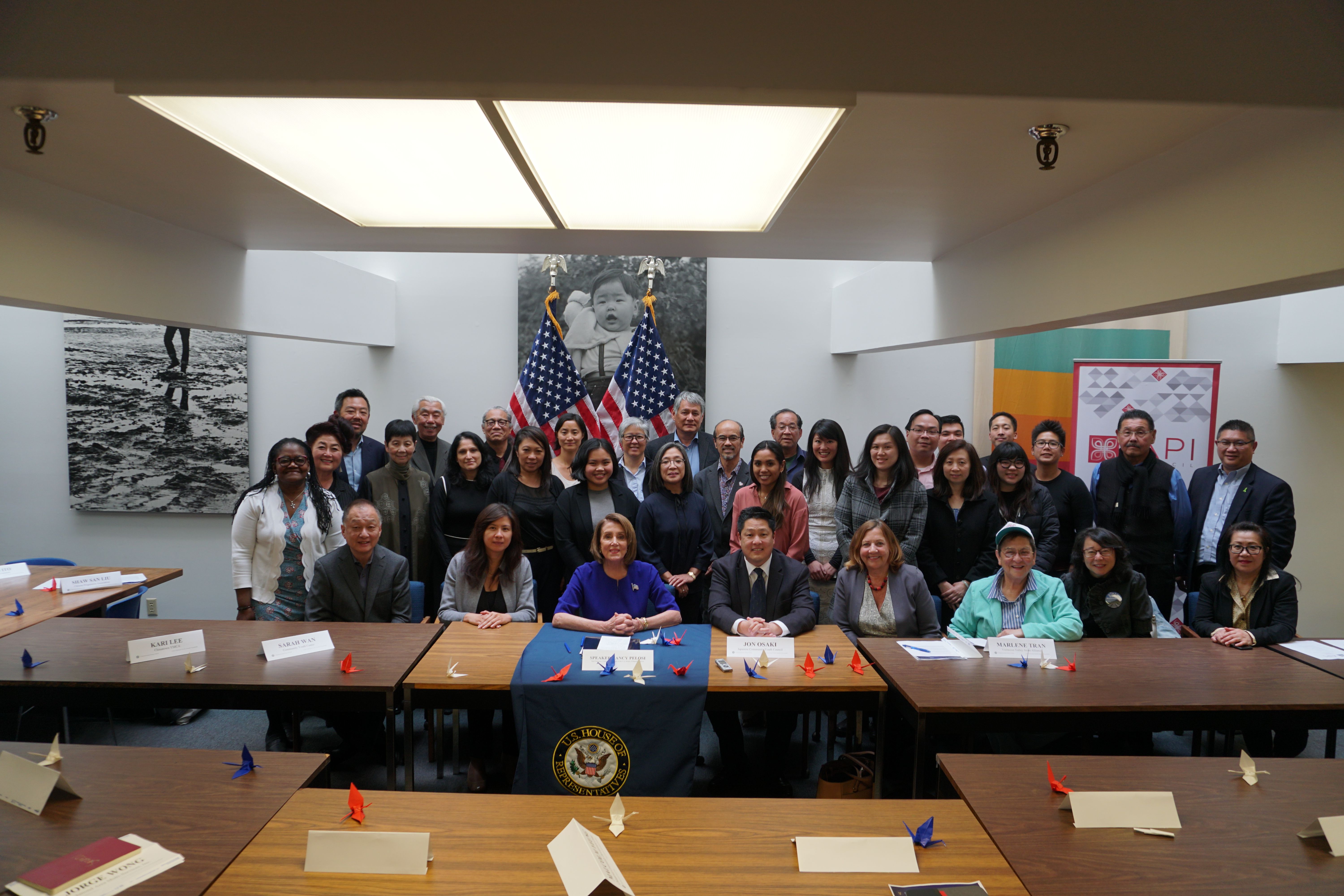 Congresswoman Nancy Pelosi hosts an AAPI roundtable discussion on the census, comprehensive immigration reform, and healthcare, joined by members of the San Francisco Asian Pacific Islander Council.