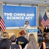 Congresswoman Nancy Pelosi celebrates the passage of the CHIPS and Science Act