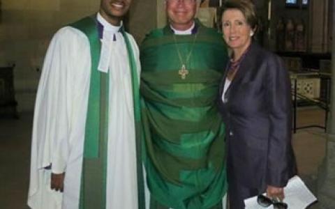 Congresswoman Nancy Pelosi joined by Bishop Mark Andrus and Reverend Malcolm Byrd at Grace Cathedral to honor Dr. Martin Luther King and continue his work to improve lives.