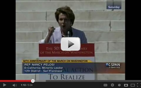 Congresswoman Pelosi addresses the crowd from the Lincoln Memorial at the 50th Anniversary of the 1963 March on Washington.